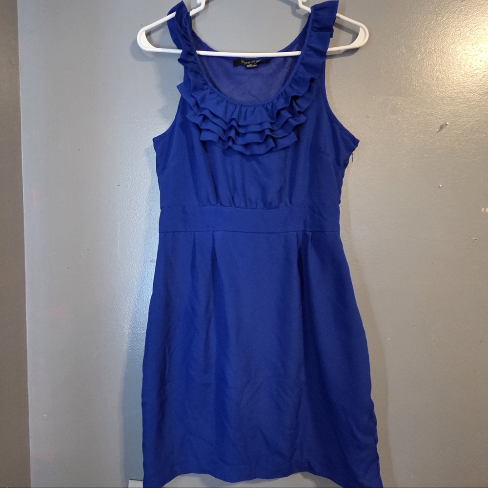 Forever 21 Royal Blue Ruffle Neck Blouse